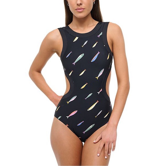 STAUD DOLCE ONE PIECE POP SARDINES Fish BLACK Swimsuit MEDIUM - Picture 1 of 9